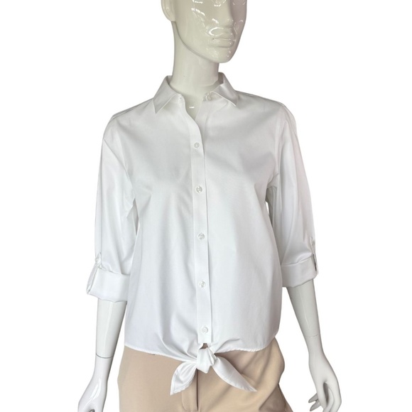 Chico's White Collared Button-Up Tie Front Cotton Shirt Size 0 (Small) - Picture 5 of 6